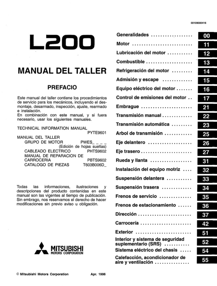 thumbnail image 2 of Official Workshop Service Repair Manual For Mitsubishi L200 II (1996-2001) 2 of 2